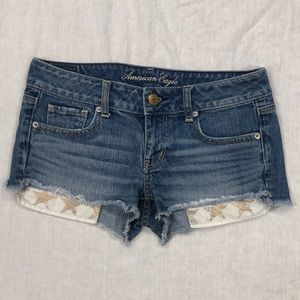 American Eagle Women’s CutOff Peak-A-Boo Glitter Star Pockets Jean Shorts/Size:4